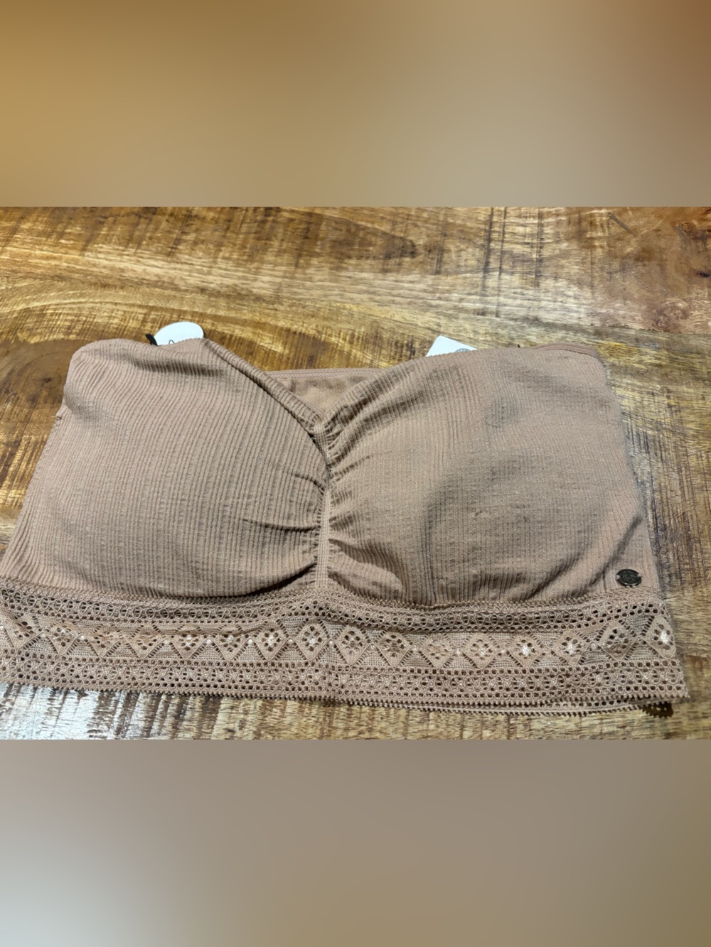 Lucky Brand Taupe Crochet-Trim Strapless Bandeau